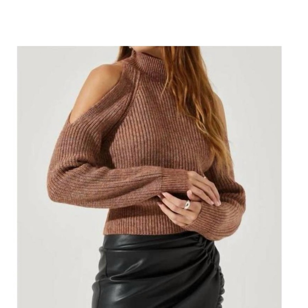 Astr Off-the-Shoulder Brown Sweater